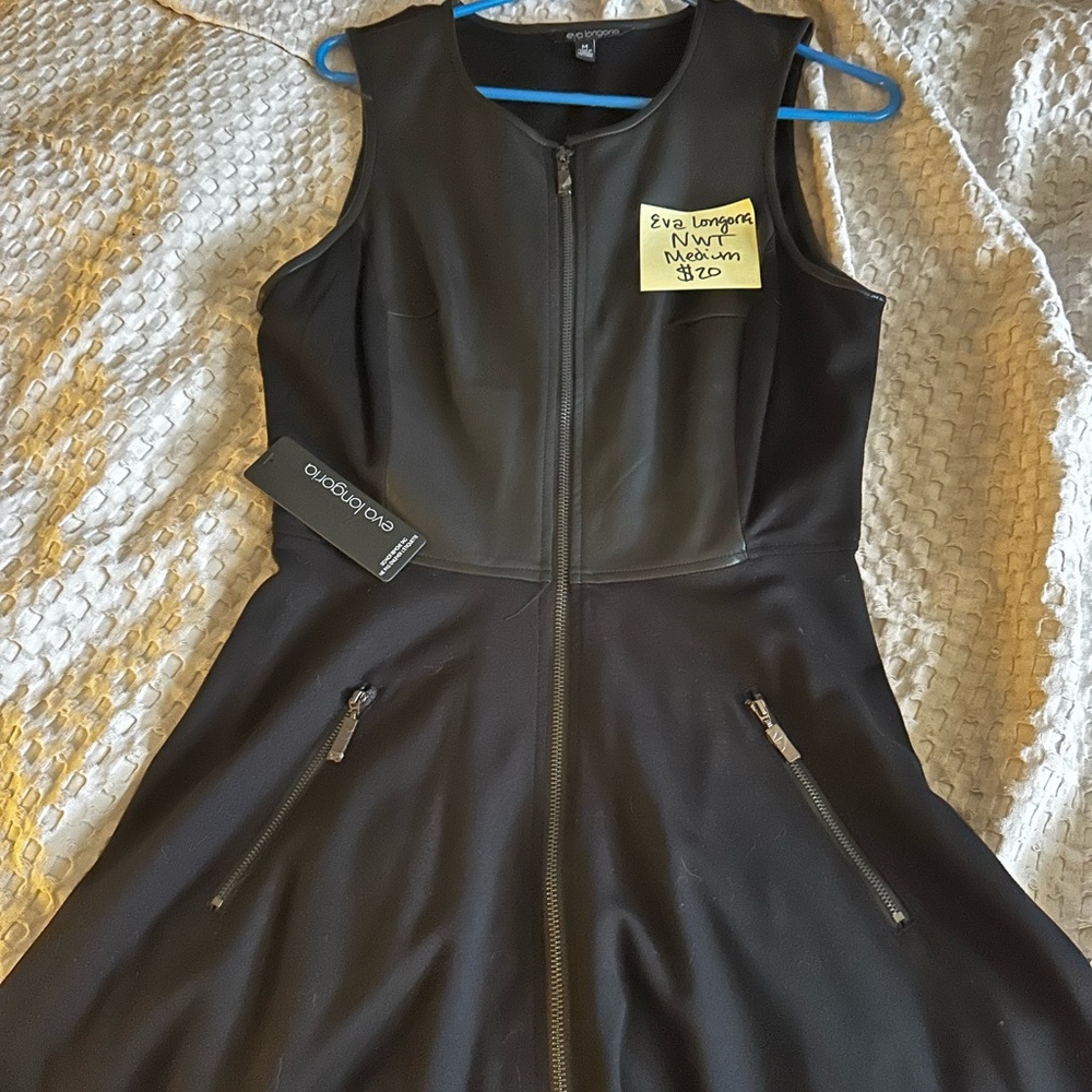 NWT EVA LONGORIA BLACK WITH LEATHER DRESS